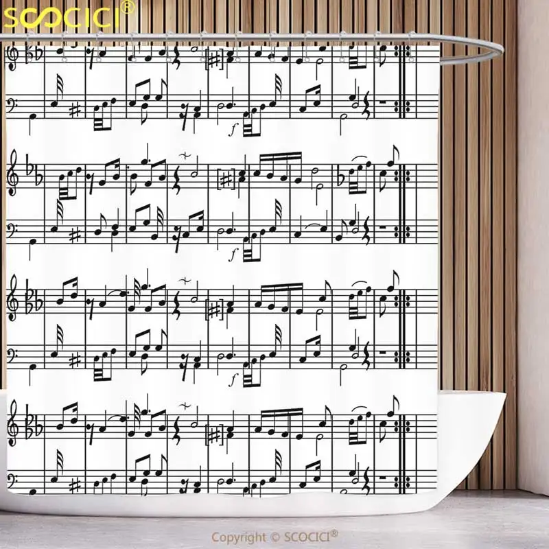 Занавеска для душа из полиэстера музыкальный декор музыкальные ноты на ключи