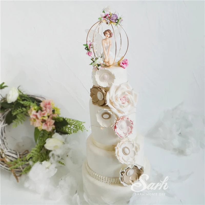 Шикарные Искусственные цветы Торт Топперы Феи эльф Свадебный десерт украшения