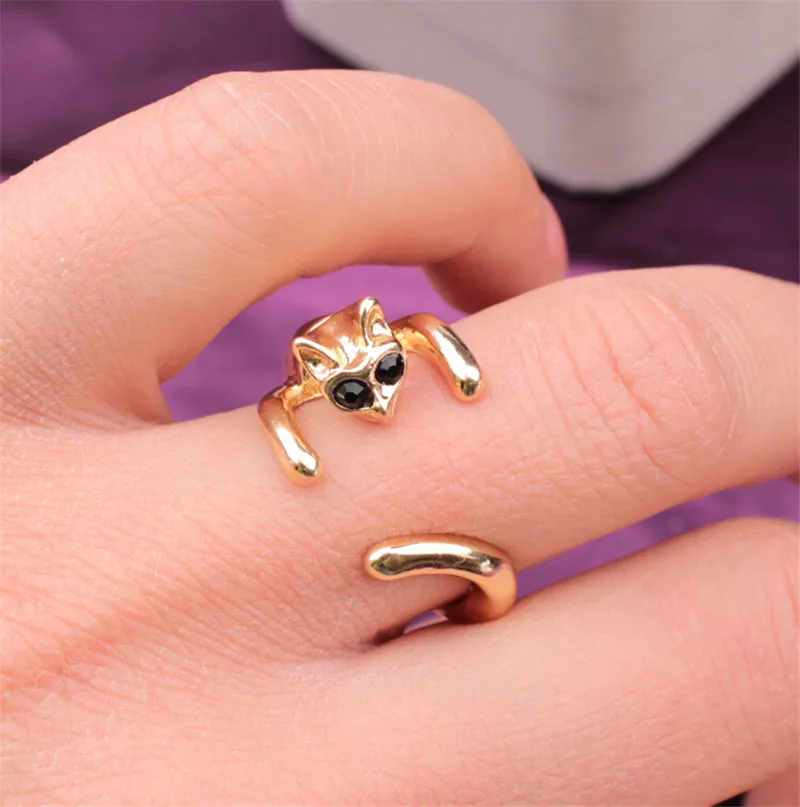 RONGQING 1 шт винтажные милые Регулируемые кольца в виде кошки ручной работы Kitty Rhinestone