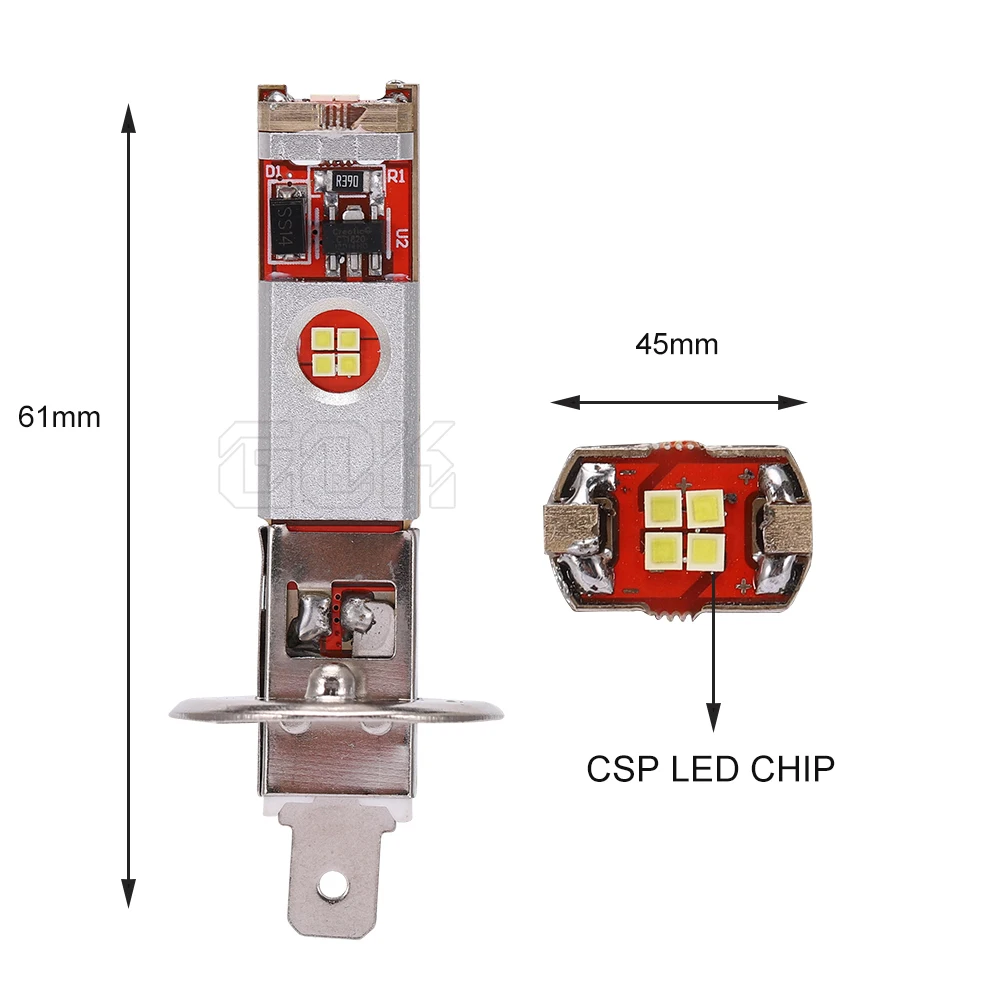 2 шт. Автомобильный светодиодный H1 h3 60 Вт чип csp 12 Светодиодный canbus Белый