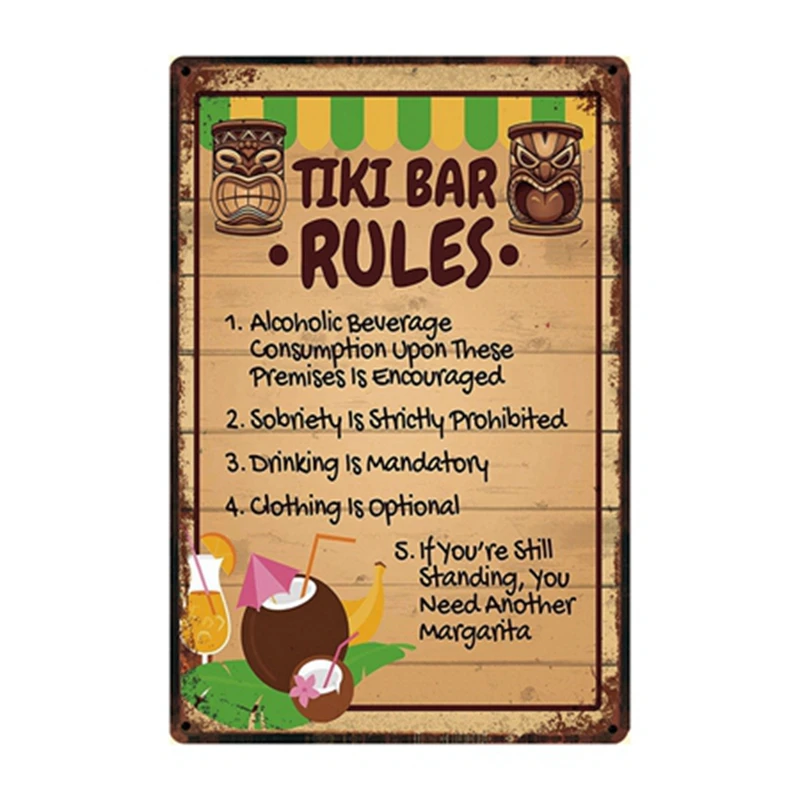 [Kelly66] добро пожаловать в Правила бара Тики Алоха открытый металлический знак