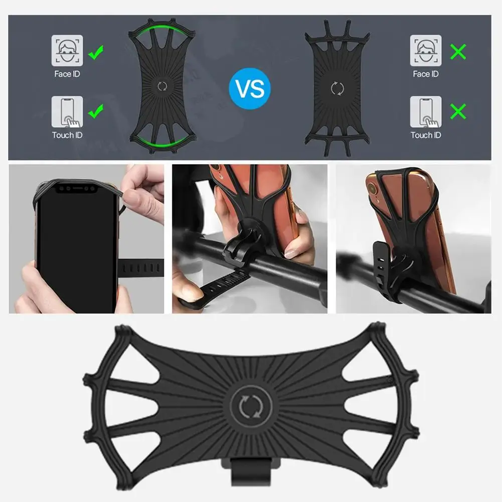 Bike Phone Holder 360 Degrees Rotatable Universal Silicone Mount Buckle Non-slip For Cellphone Handlebar Support Telephone Moto