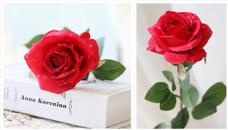 Водная капля Шелковые цветы розы естественного вида для свадебного декора дома 8 цветов дешево Продажа HR019