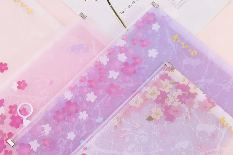 Новейший 1 шт. ПВХ красивые цветки сакуры, японской вишни Kawaii A4 папка для документов офисная сумка органайзер для документов сумка для студентов бумажный чехол для хранения