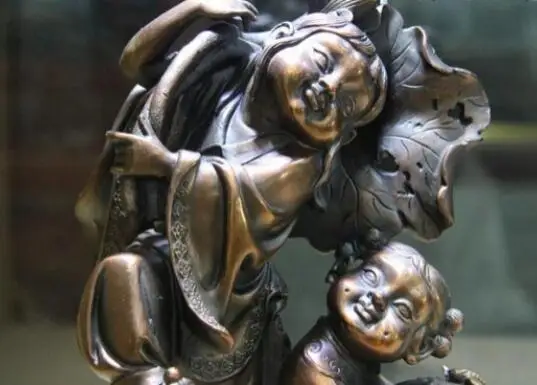 Cobre бронза famosos Lotus folha Dois Meninos Hehe Hop Immortals Deus Buda | Дом и сад