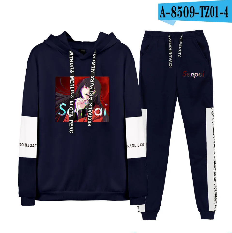 NAVYBLUE Senpai принт женские мужские спортивные костюмы 2 шт. в комплекте пуловер Толстовка Топы и длинные спортивные брюки - Цвет: NAVYBLUE