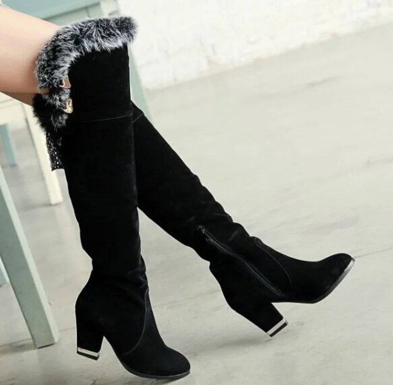 ENMAYLA/высокие сапоги женские ботфорты из флока новые модные пикантные теплые
