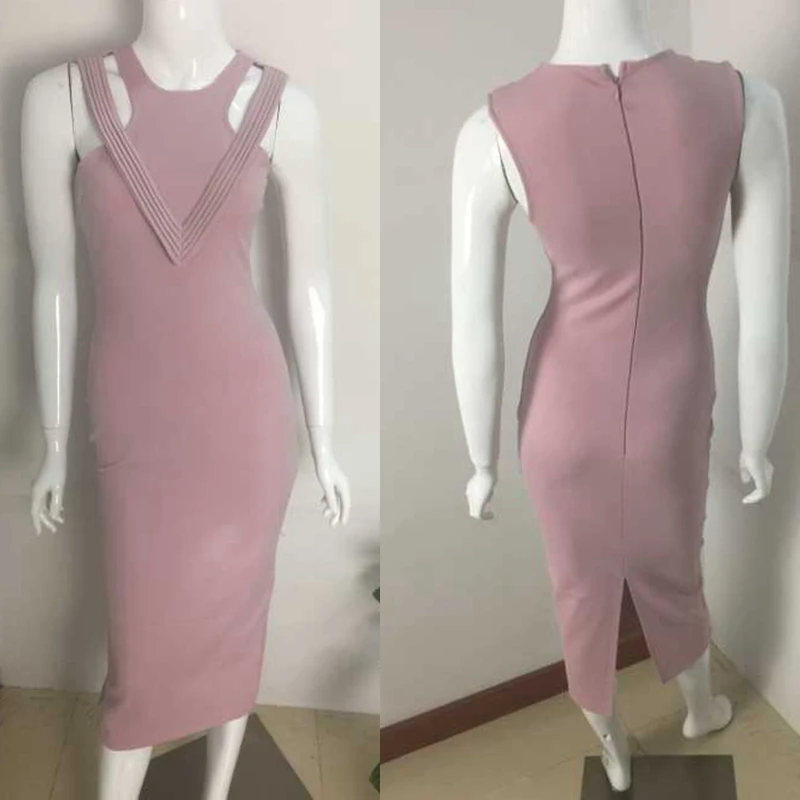 Элегантный 2017 пикантные летние Bodycon рукавов бежевый розовый выдалбливают HL