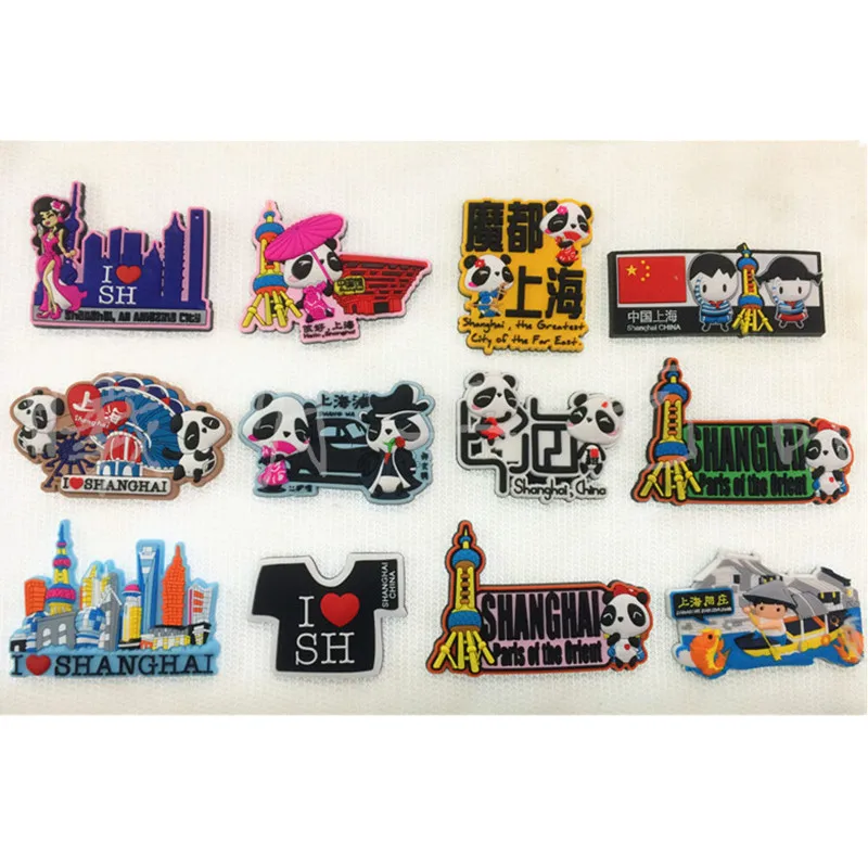 

China Shanghai Fridge Magnets Souvenir Oriental Pearl TV Tower 3D Panda Silicone Refrigerator Magnetic Stickers Home Decoration