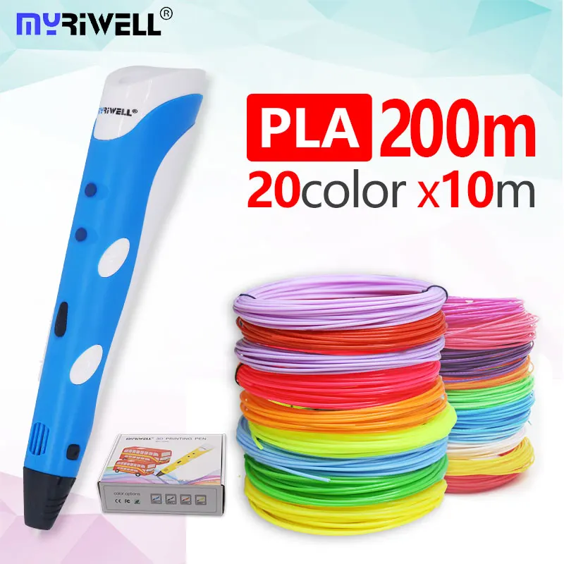 Blue pla 200 Myriwell 3d Ручка 3d принтер ручка с pla нити 3 D Ручка 3d рисунок «сделай сам» инструменты для рисования дети день рождения или Рождественский подарок 3D держатель - Цвет: Blue pla 200