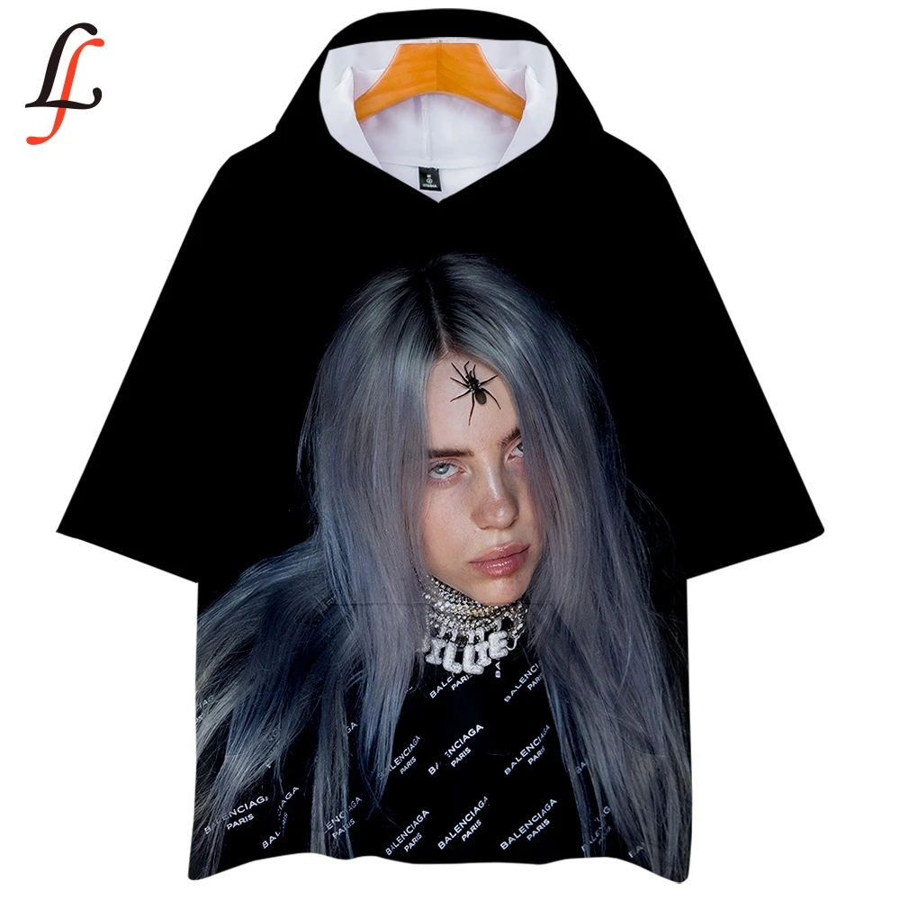 Billie Eilish 3D футболки с капюшоном, женские/мужские модные летние футболки с коротким рукавом,, Повседневная Уличная футболка