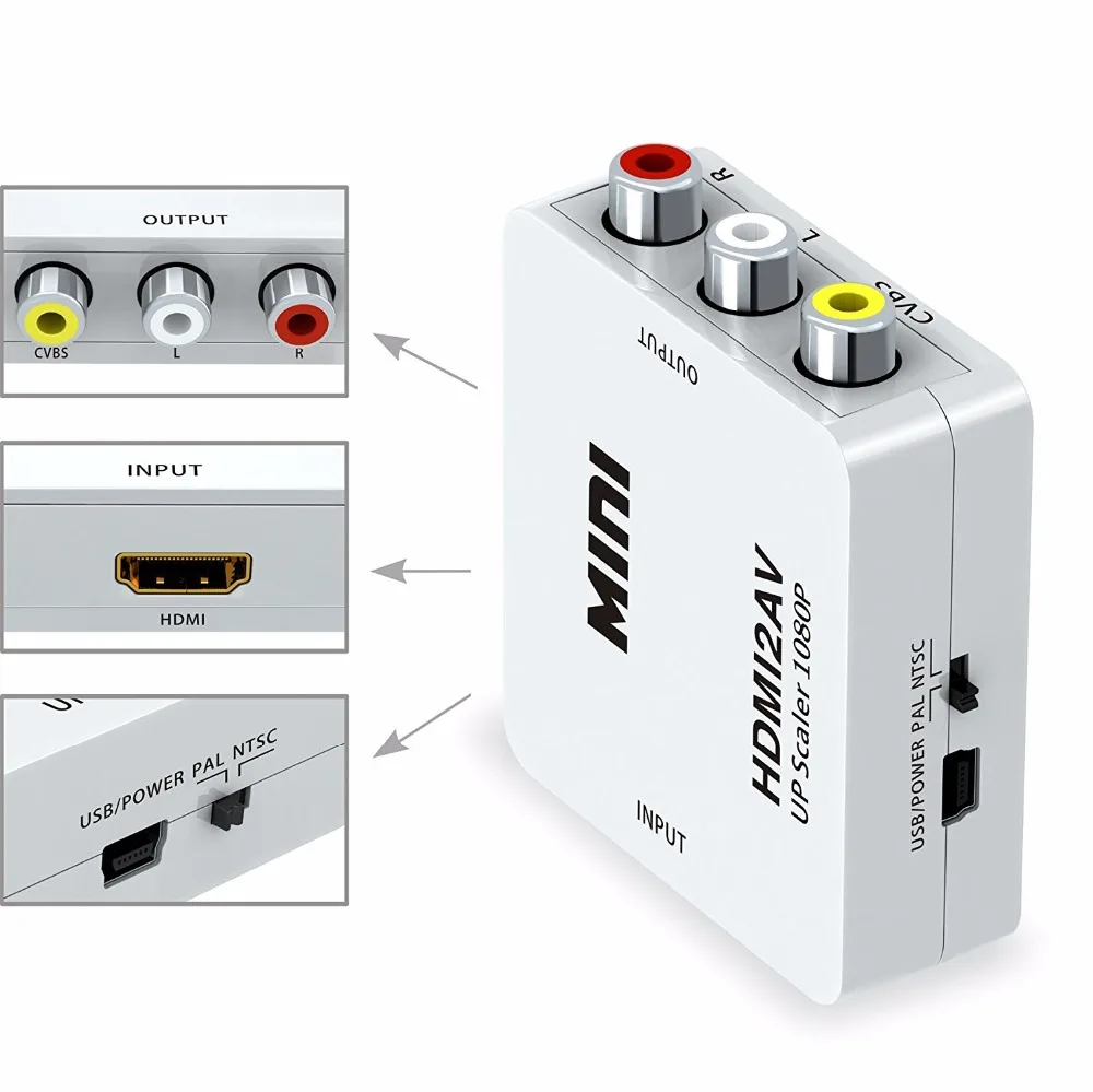 KUYiA 1080P мини HDMI в AV 3RCA CVBs композитный видео аудио конвертер адаптер с поддержкой