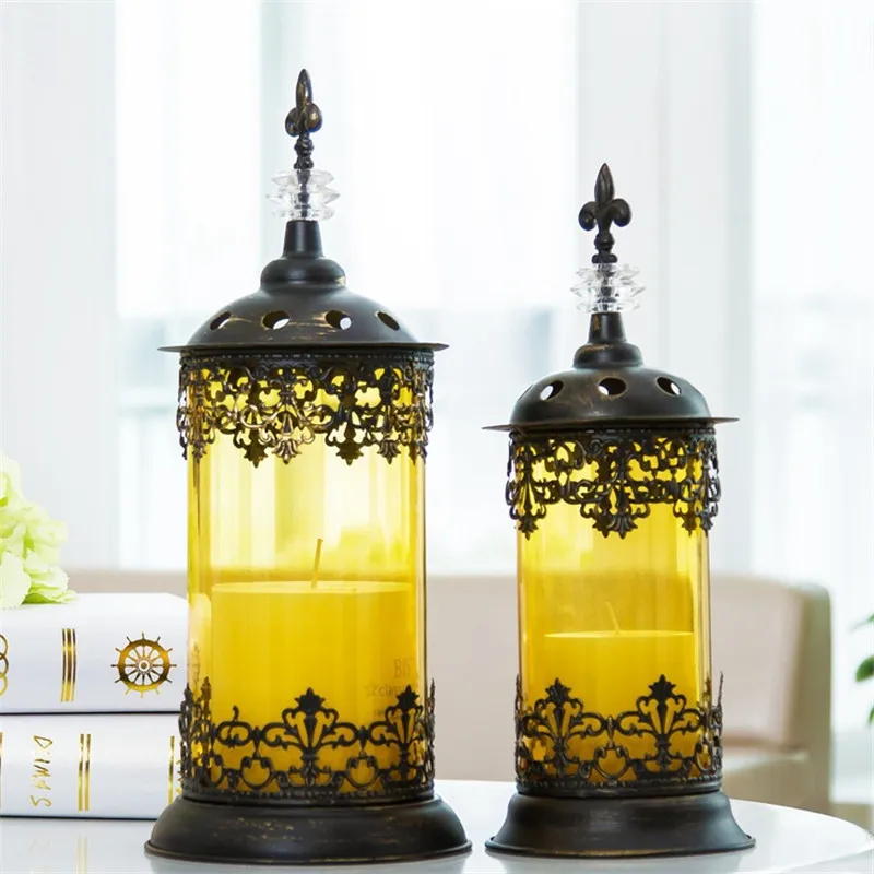 

Europe Retro Candle Holders Wedding Gifts Moroccan Lanterns Candelabra Home Decoration Metal Hollow Carved Candlestick 50XX236