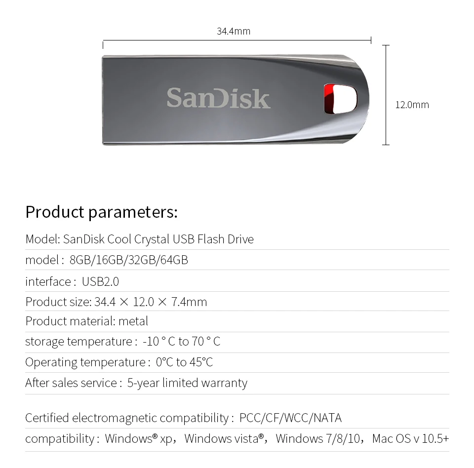 SanDisk металлический USB флеш-накопитель 64 ГБ 32 ГБ USB 2,0 Флешка 16 ГБ 8 ГБ флеш-карта памяти, Флеш накопитель usb флешка
