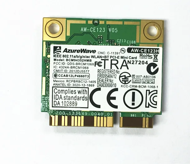 Новинка для AzureWave Broadcom BCM94352HMB BCM94352 AW-CE123H 802 11/ac 867 Мбит/с wifi Bluetooth 4 0 Half Mini PCI-E карта |