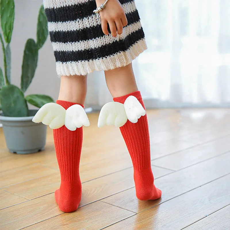 

Girls Kid Socks Angel Wing Child Long Knee Sock Candy Color Sock For Girls Child Vertical Stripedr Hose For 2-10Y Meia CL2060