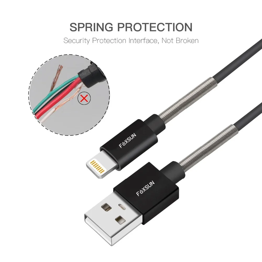 Кабель FOXSUN с Lightning на USB прочный и быстрый зарядный Шнур для iPhone 5 6 7 Plus SE iPad Air Pro Mini