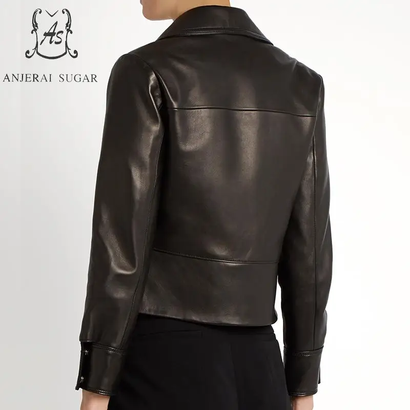 Женская короткая мотоциклетная куртка на молнии повседневная черная