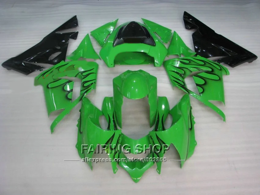 Обтекатели зеленого и черного пламени для Kawasaki Ninja zx10r zx 10r 2004 2005 04 05 Бесплатная
