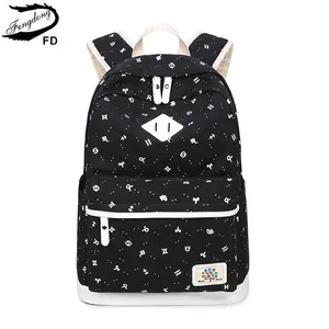 Детский рюкзак FengDong, черный, с принтом, школьные сумки для девочек, дорожный рюкзак для ноутбука, Детская компьютерная сумка, Книжная сумка для девочек