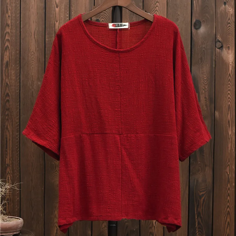 

New arrival Italy style short sleeve linen shirt women summer wine red fashion female shirts cotton solid shirt girls camiseta