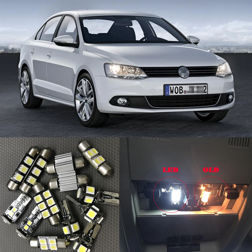 12 шт. ошибок автомобилей светодиодный светодиодные лампы для Гольф MK5 MK6 MK7 04+ Canbus лампочка для салона авто для Volkswagen Golf 5 6 7 2004+ потолочный плафон