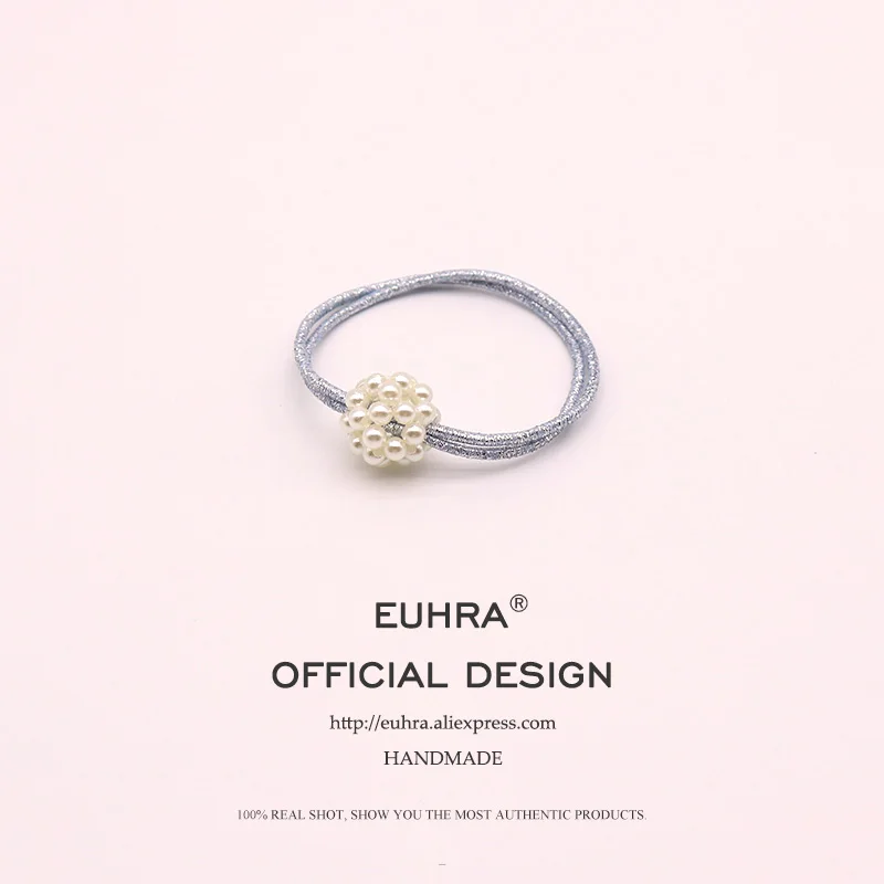 EUHRA, 4 цвета, маленькие жемчужные шарики, бисер, эластичная резинка для волос для женщин, Детская резинка, высокая эластичность - Цвет: Color 1