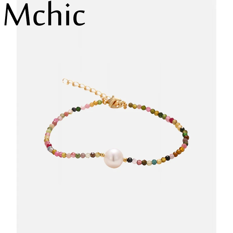 Mchic модный роскошный Природный турмалиновый камень жемчуг браслет шарм медь 14 к