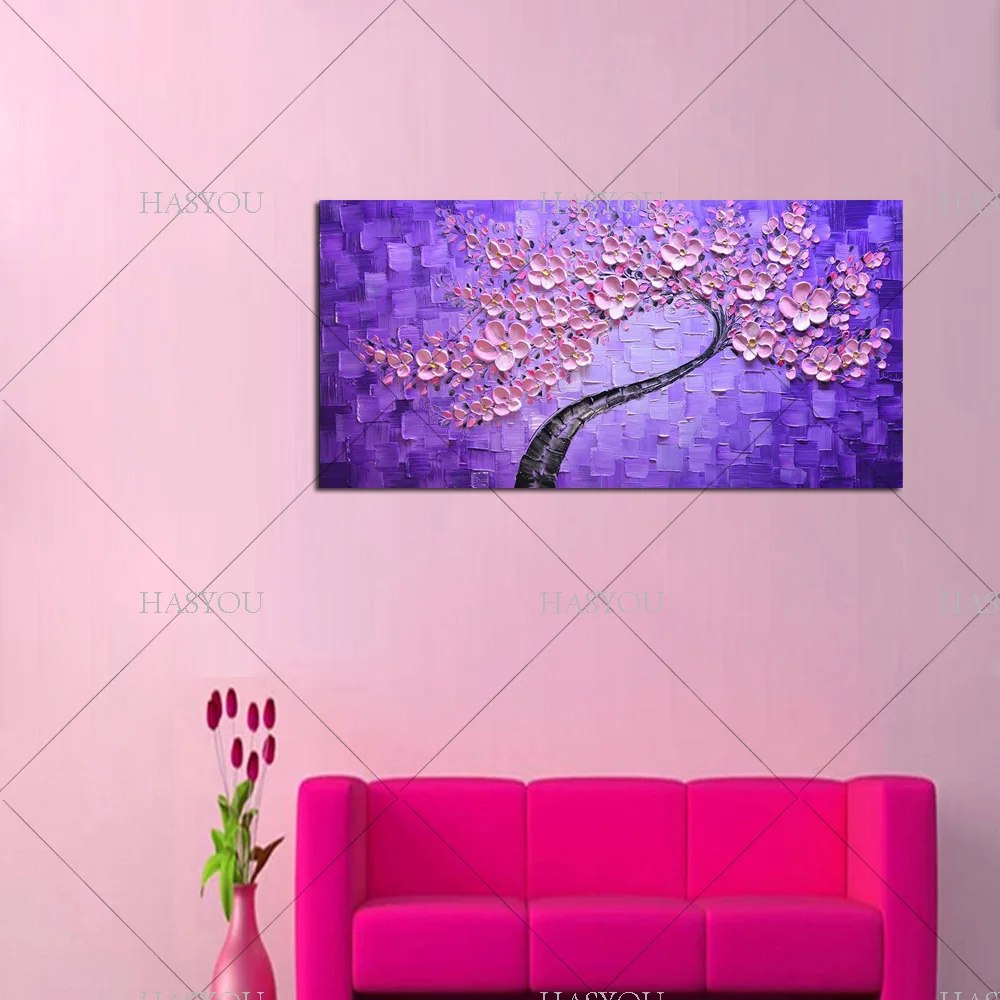 

Lager size 100%Handpainted Tree flower Knife Modern Oil Painting On Canvas Wall Decor Wall Art For Living Room office Home Decor