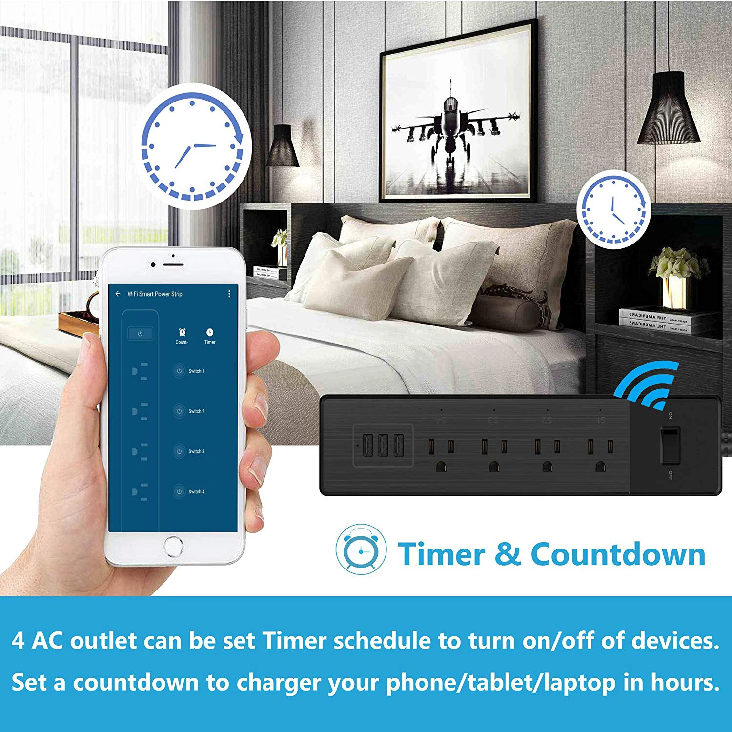 Wi Fi Smart мощность полосы много точек 4 AC Plug 3 Зарядка через usb порты дистанционное