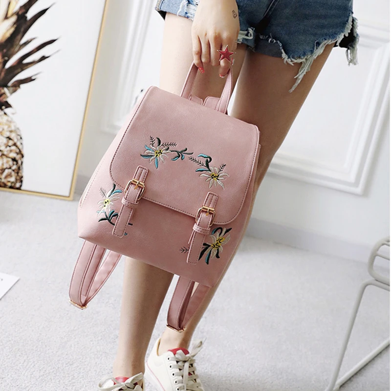 

eTya Brand Women Backpacks Female PU Leather School Bags for Girls Rucksack Small Floral Embroidery Flowers Fashion Backpack Hot