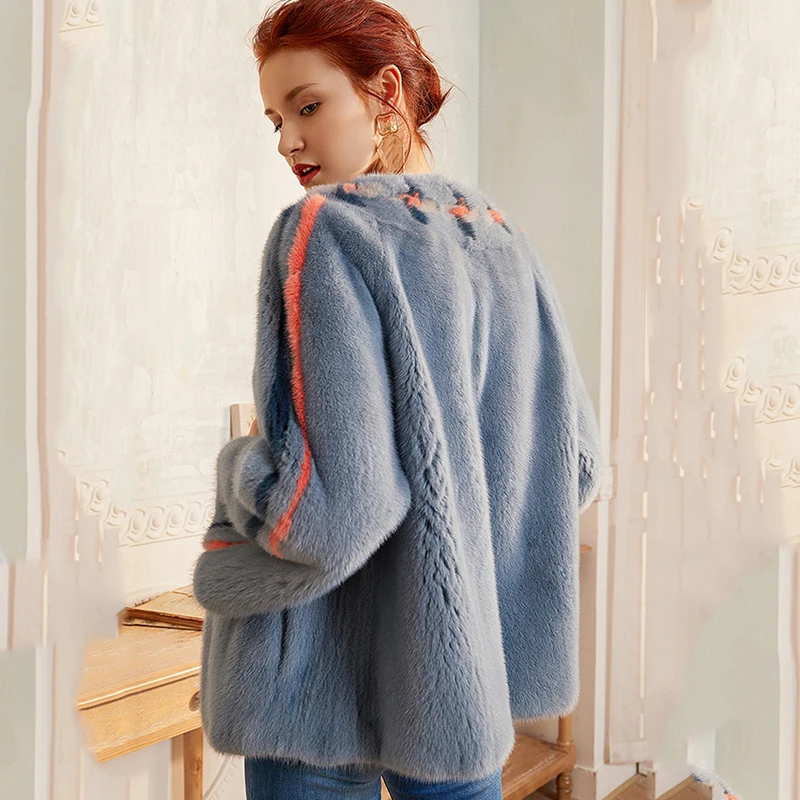Ftangaiur Winter Women Import Velvet Mink Fur Coat O-Neck Thicken Jacket Slim Full Sleeve Short Real Coats | Женская одежда