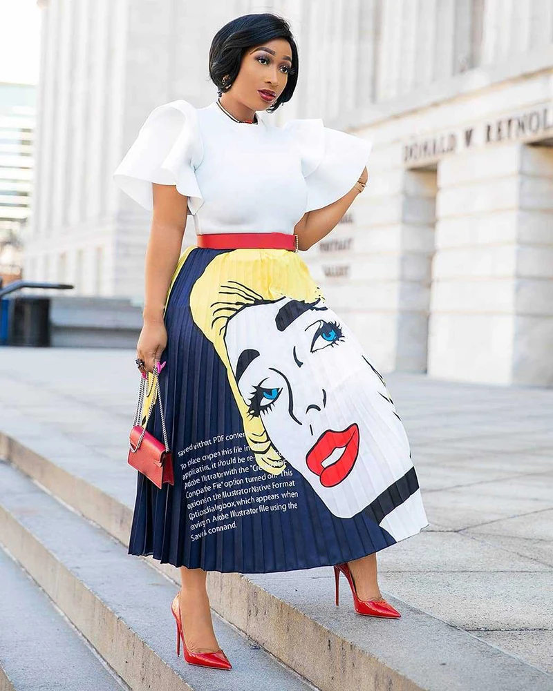 Faldas mujer moda летняя юбка для женщин плиссированная юбка эластичные большого размера юбки с мультипликационным рисунком vadim rokken модные комиксы юбки