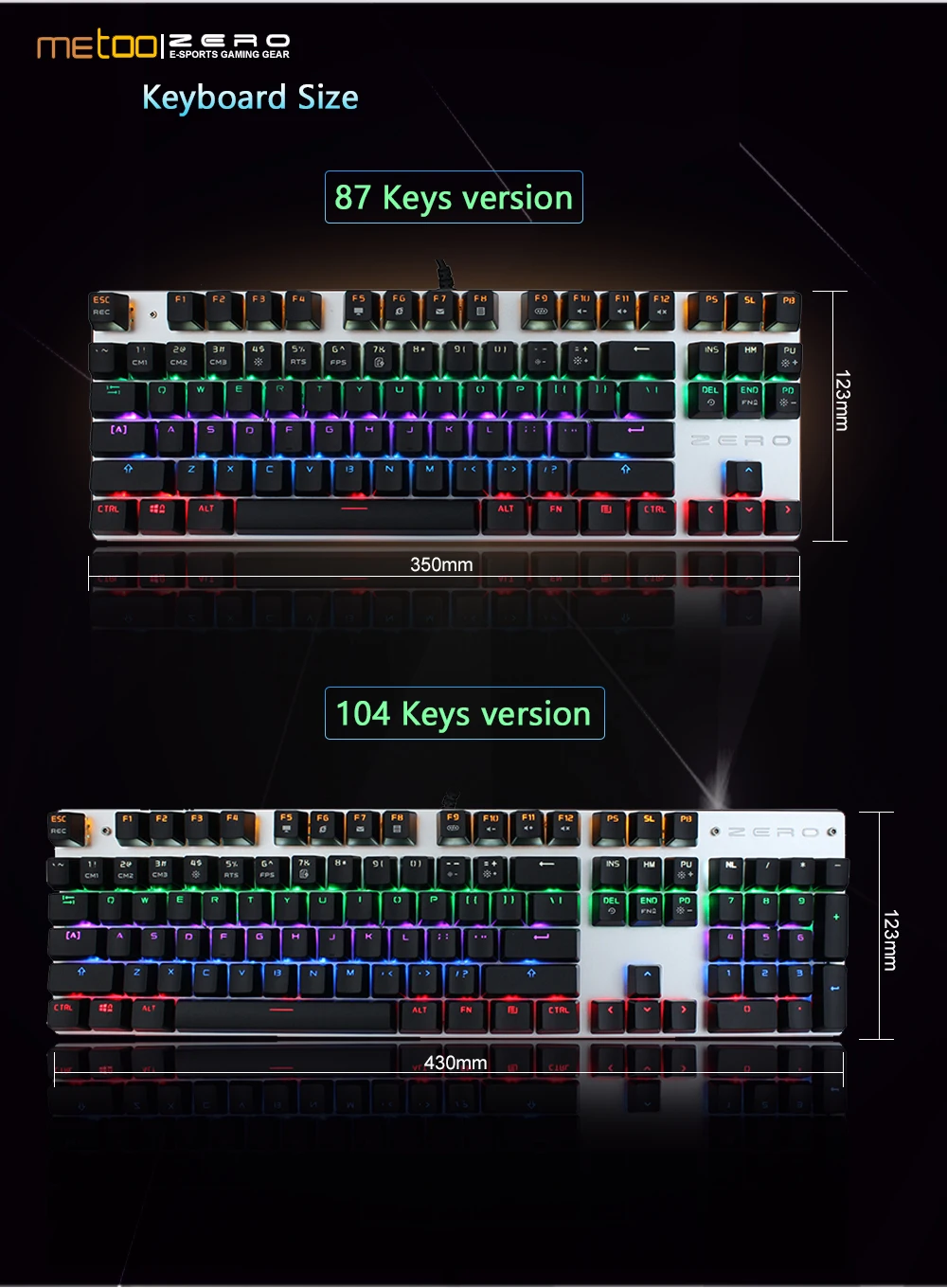 Metoo Edition Mechanical Keyboard 87 104 keys USB Blue Switch Gaming Keyboards for Tablet Desktop Russian Hebrew Arabic