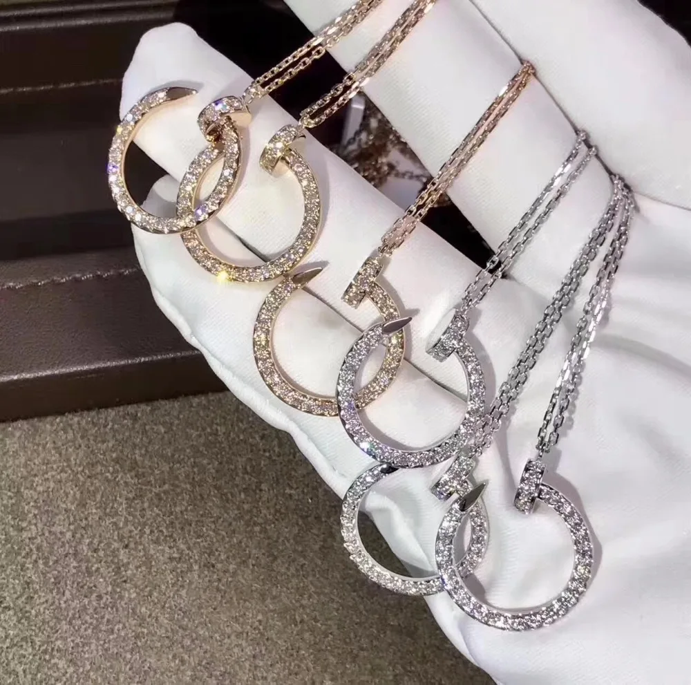 2017 новейший ногтей pendant Pave CZ розовое золото и серебро Форма ожерелье