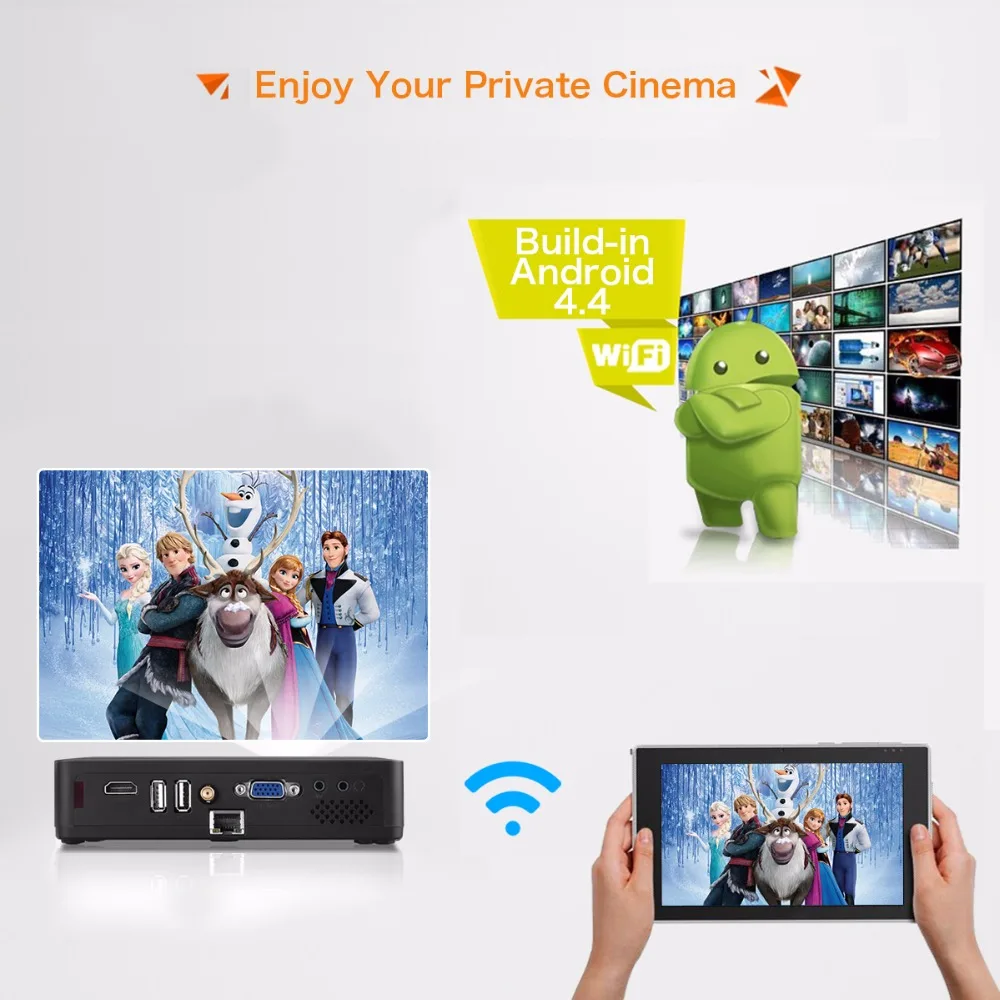 Excelvan DLP800W DLP проектор Android 4,4 OS 1280*800 разрешение 400Ansi поддержка 1080p бизнес-конференции домашний кинотеатр проектор
