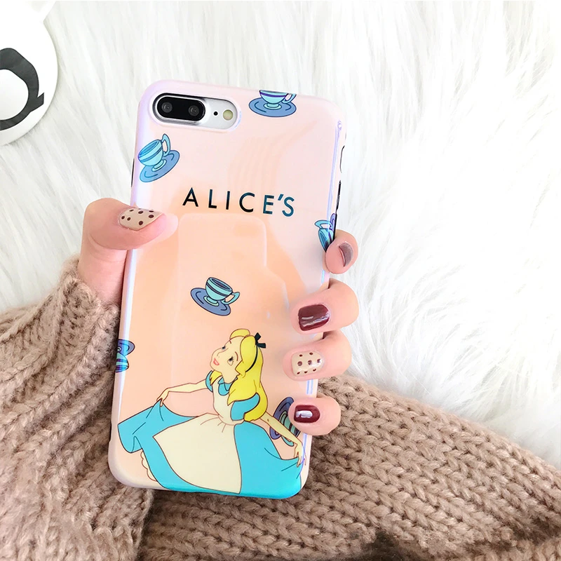 Милый Мультфильм Алиса в стране чудес синий луч чехол для iPhone X 7 Plus 8 plus мультфильм