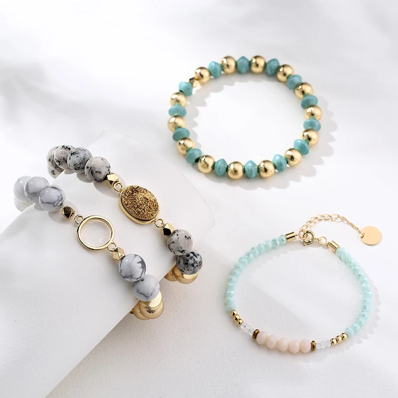 Модный браслет Stack настоящий Натуральный Druzy коннектор Howlite камень дерево марбель