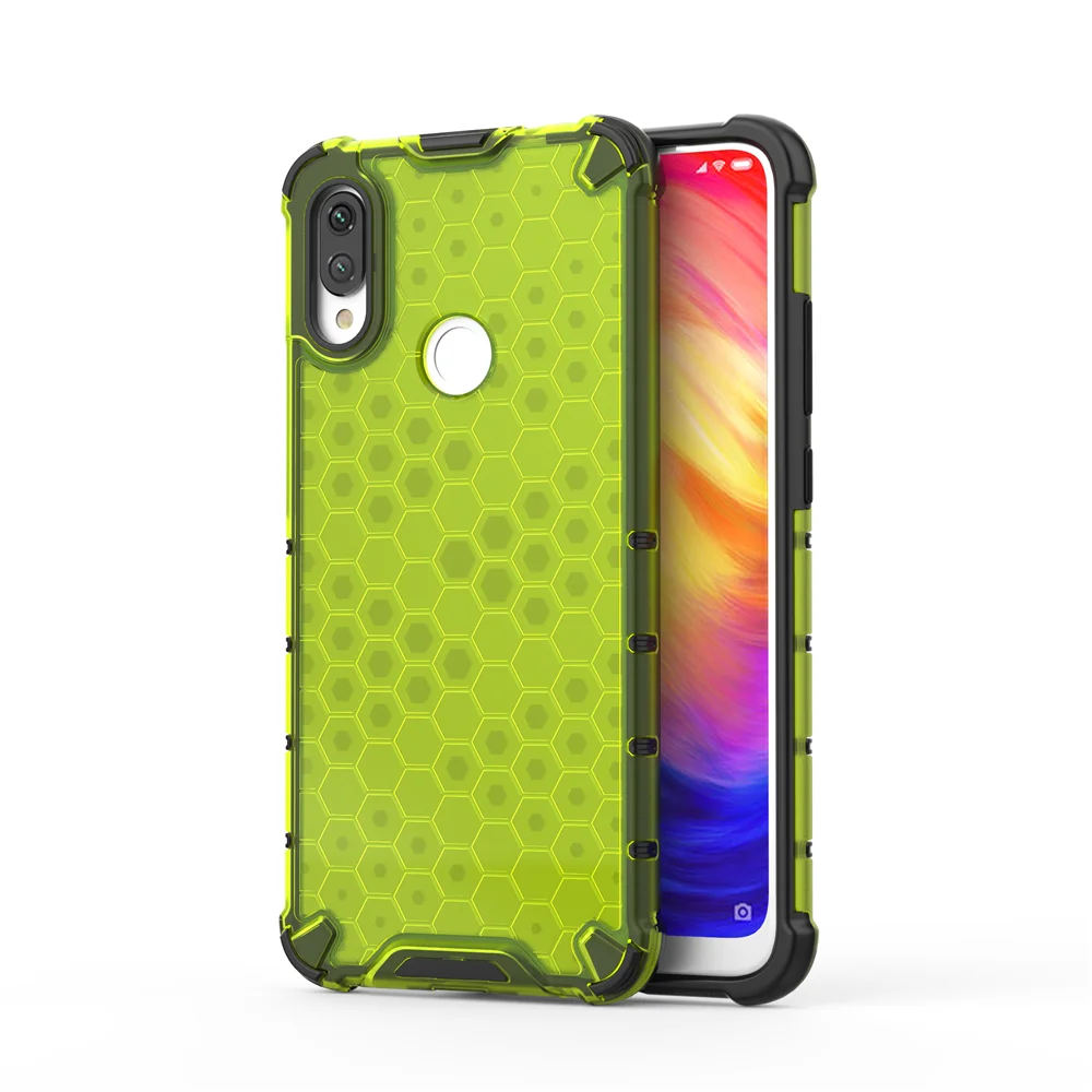 Чехол Hexa Core TPU+ PC Honeycomb прочная гибридная защита прозрачная цветная задняя крышка с защитой от царапин для Xiaomi Redmi Note 7 - Цвет: Green