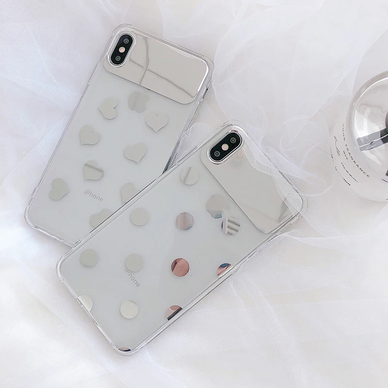Glam Phone Case Transparent Mirror Love Heart Polka Dot for iPhone XS Max XR X 8plus 8 7plus 7 6S/6 Plus Cover |
