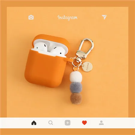 orange Плюшевый кулон Мягкий силиконовый чехол для наушников для Apple Airpods противоударный чехол для Apple AirPods ультра тонкий чехол для Air Pods - Цвет: orange