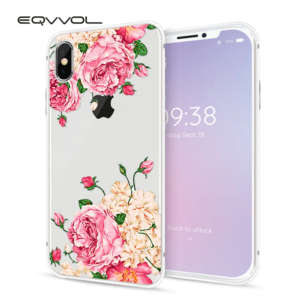 Eqvvol Модный чехол для телефона с цветочным узором iPhone X 8 7 6 6s Plus мягкий из ТПУ 10 5 5S 5C