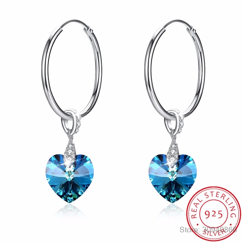 Изысканные ювелирные изделия, сделанные с сердцем кристаллами Swarovski, висячие серьги, настоящее Серебро S925 пробы, длинные серьги на годовщину, винтажный подарок