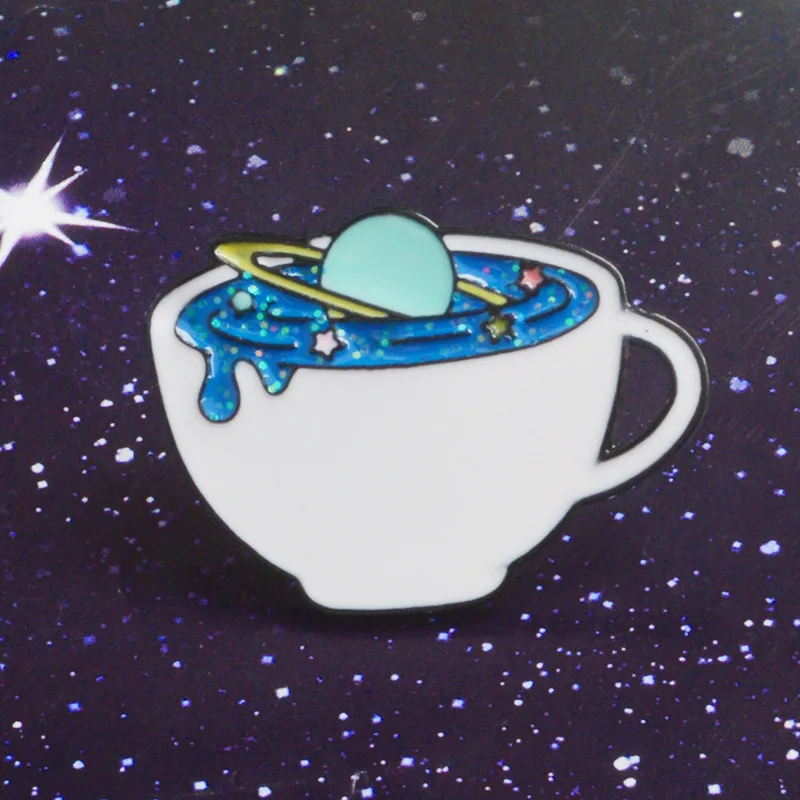 Новый Catoon Galaxy Pin планета чашка чая Вселенная булавка эмаль брошь значок в виде