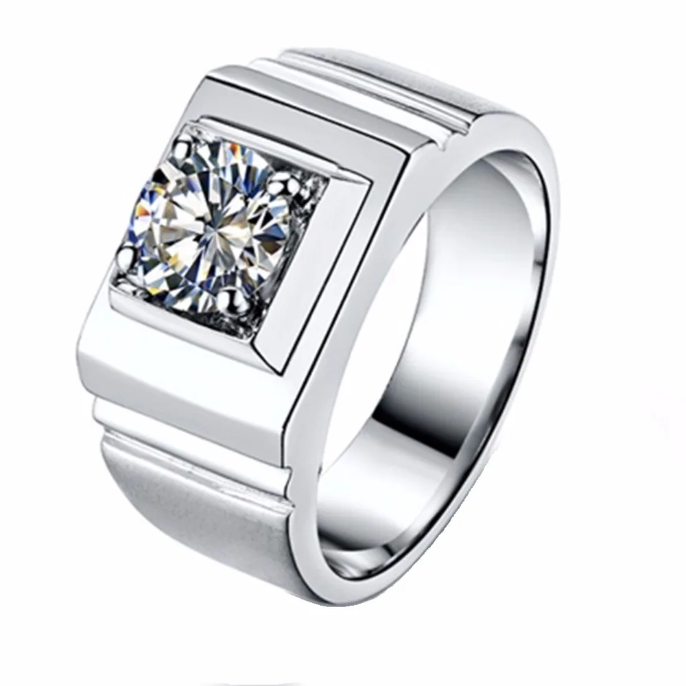 comprar Ouro Maciço Homem Anel 18 K Branco Ouro Listra Design 1ct Moissanite Diamante Anel Para Homem Jóias De Noivado Masculino Incrível
