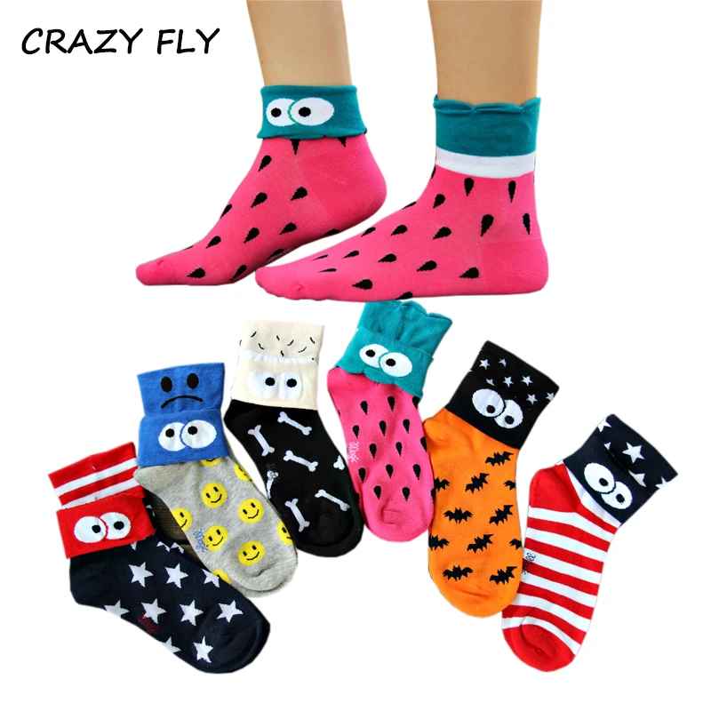 CRAZY FLY 2020 летние Мультяшные хлопковые носки повседневные милые полосатые