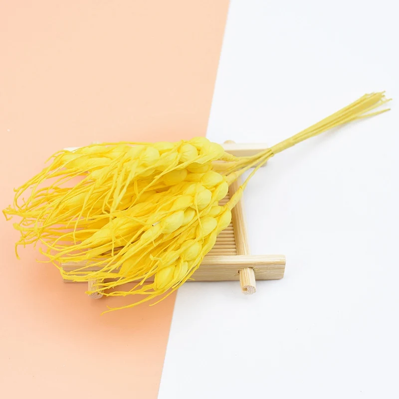 yellow 10 шт./набор, имитация пшеничных декоративных цветов, венки, помпон, сделай сам, гирлянда, Рождественский Декор для дома, свадьбы, искусственные растения - Цвет: yellow