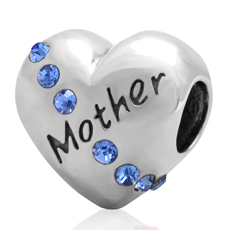 Браслет из стерлингового серебра 925 пробы с кубическим камнем Love MOM Charm Beads Fit Pandora