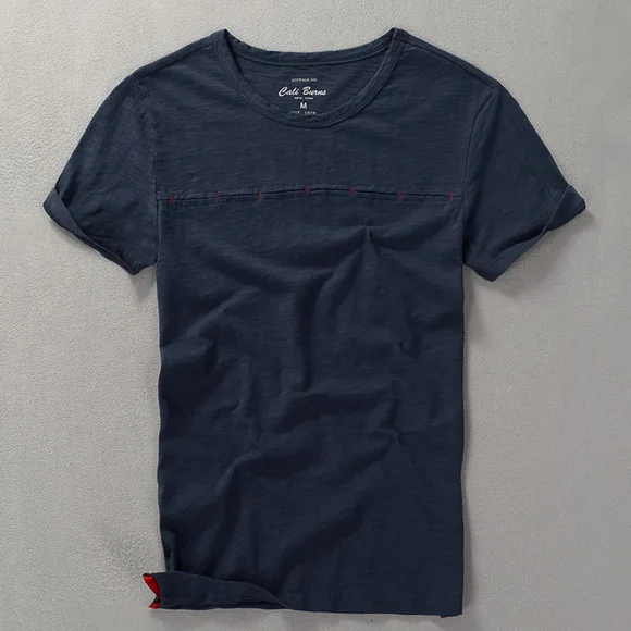 navy blue Летняя Новинка, Мужская футболка с коротким рукавом, круглый воротник, тонкая бамбуковая хлопковая Однотонная футболка, мужская повседневная футболка, мужская рубашка - Цвет: navy blue