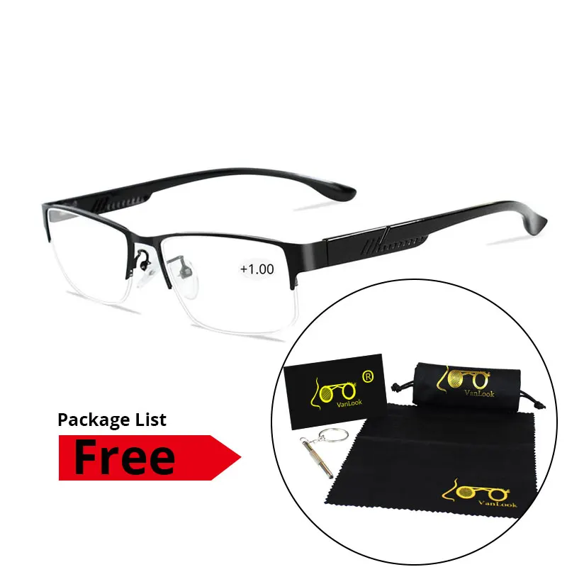 Мужские очки для чтения, для зрения, мужские очки Gafas de Lectura, для мужчин, дальнозоркая оправа для очков, для женщин, без оправы+ 1+ 1,5 2 2,5 - Цвет оправы: Black